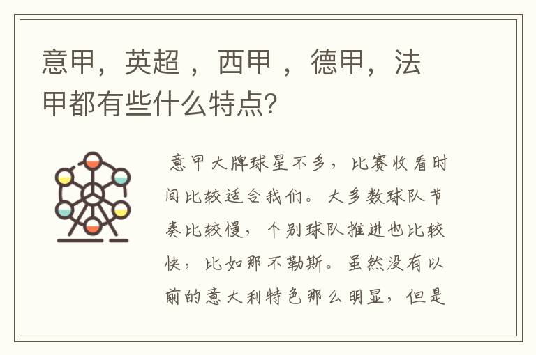 意甲,英超 ,西甲 ,德甲,法甲都有些什么特点?