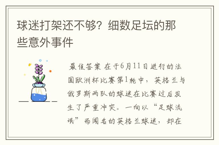 球迷打架还不够?细数足坛的那些意外事件
