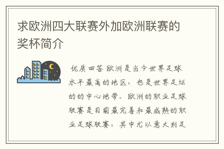 求欧洲四大联赛外加欧洲联赛的奖杯简介