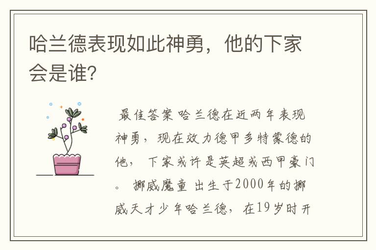 哈兰德表现如此神勇,他的下家会是谁?