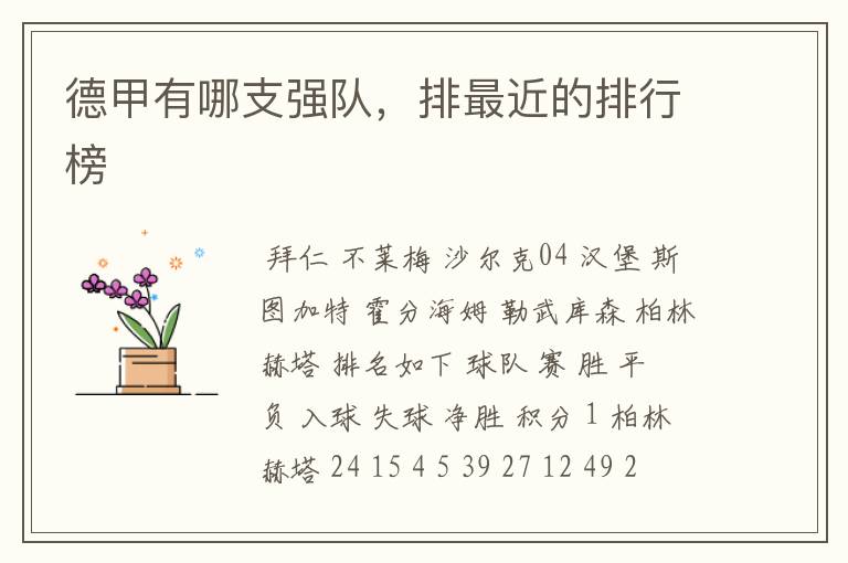 德甲有哪支强队,排最近的排行榜