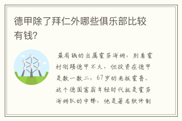 德甲除了拜仁外哪些俱乐部比较有钱?