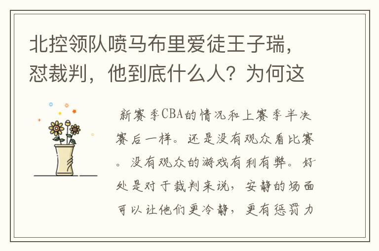 北控领队喷马布里爱徒王子瑞,怼裁判,他到底什么人?为何这么猛?