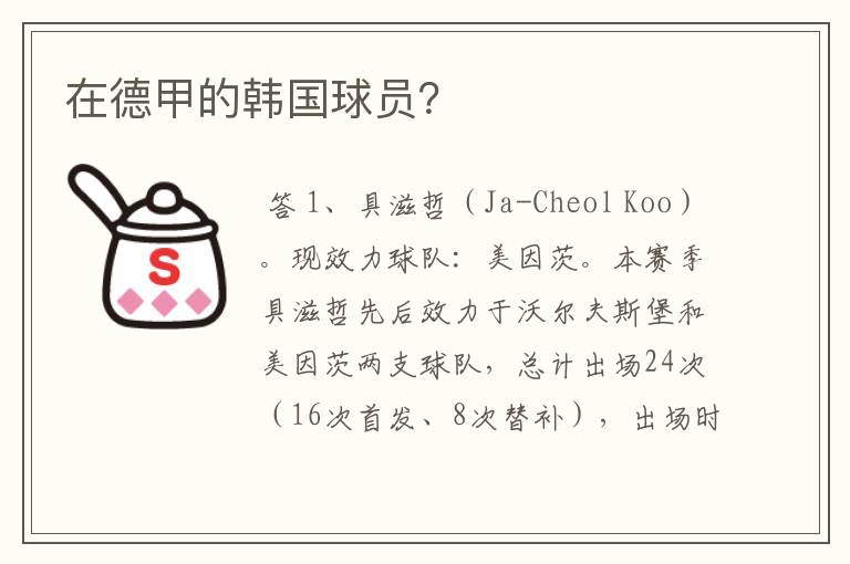 在德甲的韩国球员?