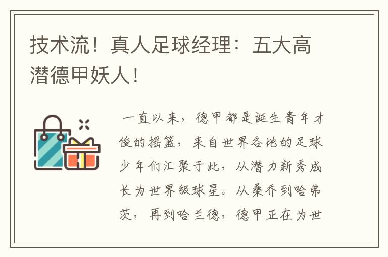 技术流!真人足球经理:五大高潜德甲妖人!