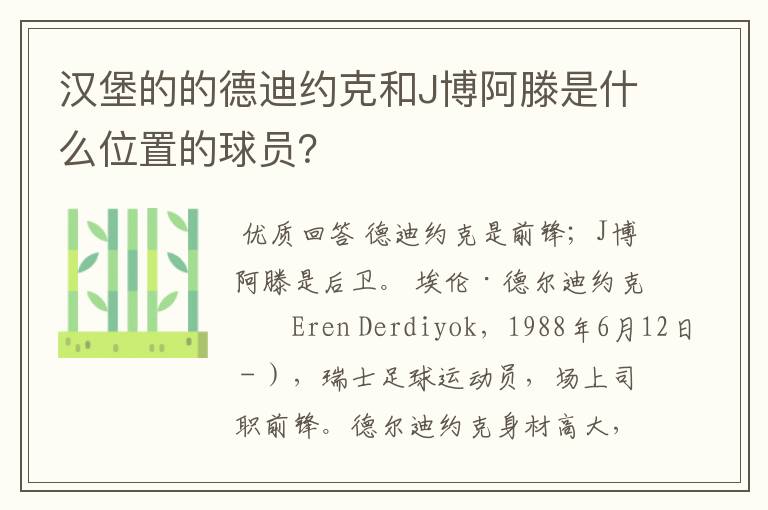 汉堡的的德迪约克和J博阿滕是什么位置的球员?