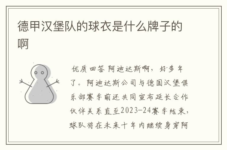德甲汉堡队的球衣是什么牌子的啊