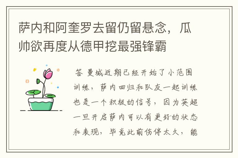 萨内和阿奎罗去留仍留悬念,瓜帅欲再度从德甲挖最强锋霸