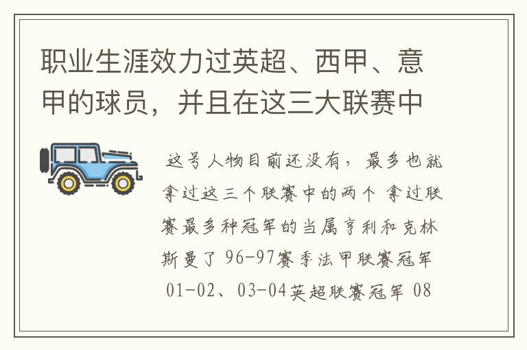 职业生涯效力过英超、西甲、意甲的球员,并且在这三大联赛中都拿到过联赛冠军的球员有吗?