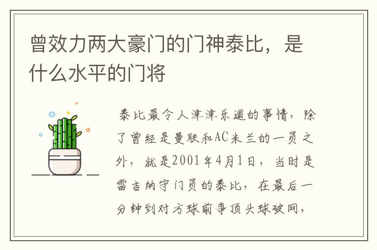 曾效力两大豪门的门神泰比,是什么水平的门将