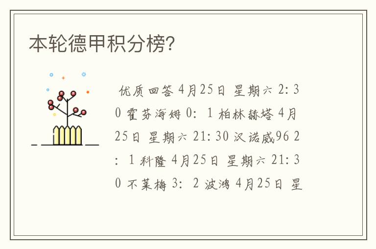 本轮德甲积分榜?