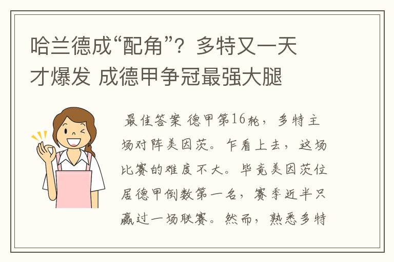 哈兰德成“配角”?多特又一天才爆发 成德甲争冠最强大腿