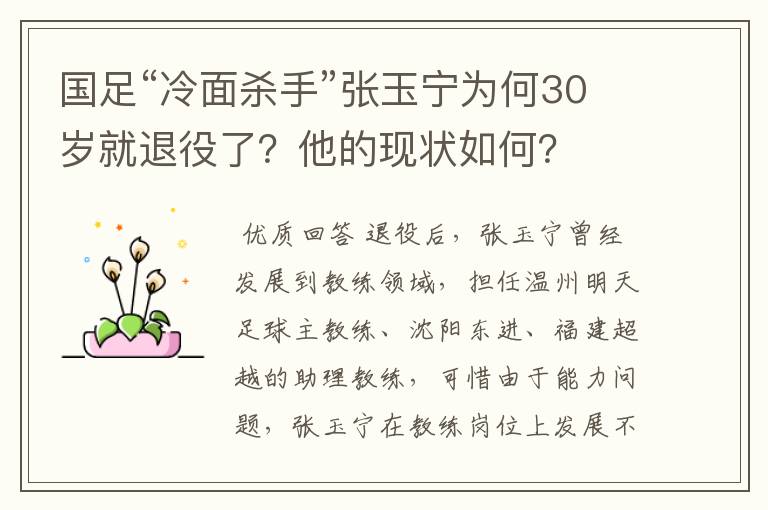 国足“冷面杀手”张玉宁为何30岁就退役了?他的现状如何?