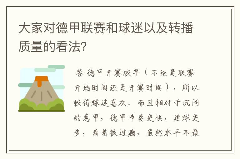 大家对德甲联赛和球迷以及转播质量的看法？