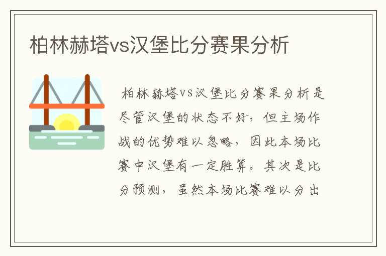 柏林赫塔vs汉堡比分赛果分析
