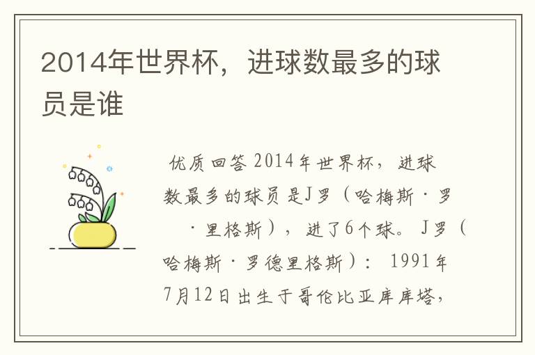 2014年世界杯,进球数最多的球员是谁