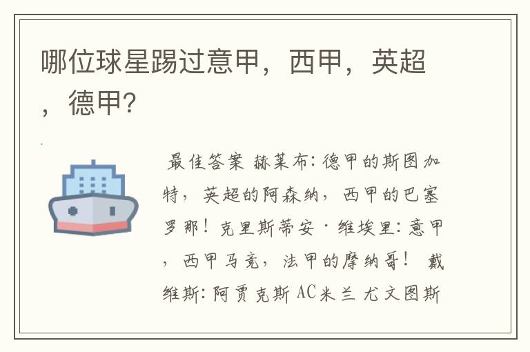 哪位球星踢过意甲,西甲,英超,德甲?
