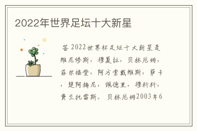 2022年世界足坛十大新星