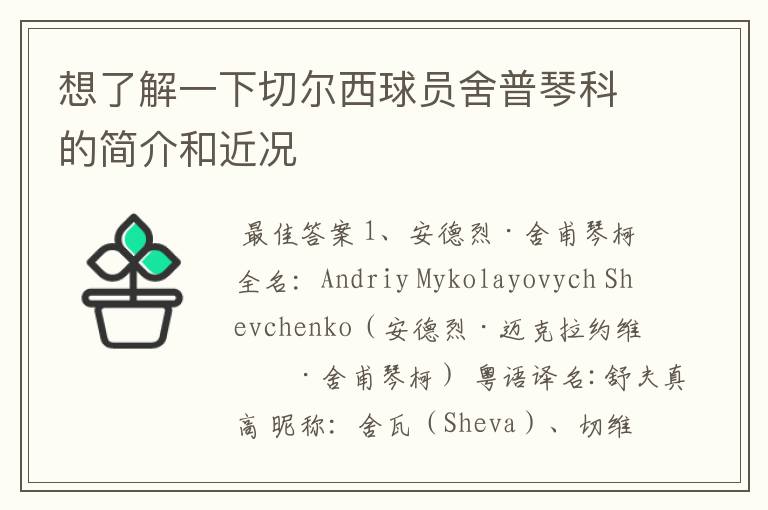 想了解一下切尔西球员舍普琴科的简介和近况