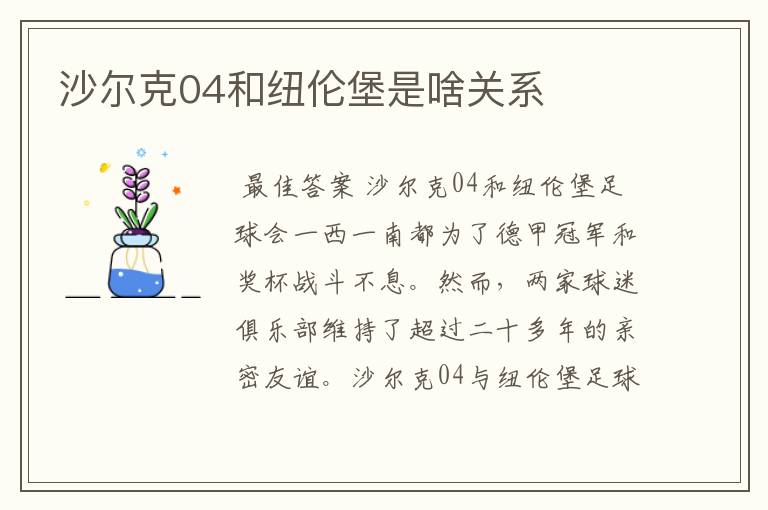 沙尔克04和纽伦堡是啥关系