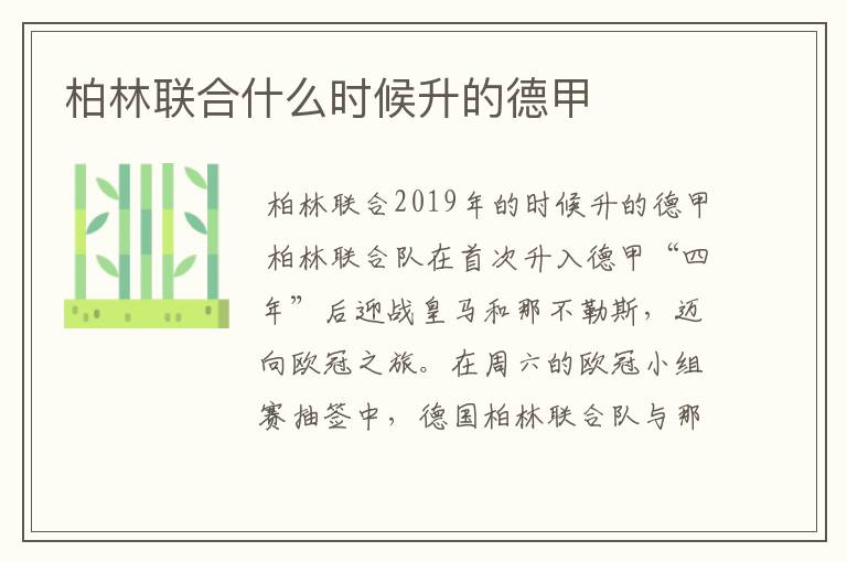 柏林联合什么时候升的德甲