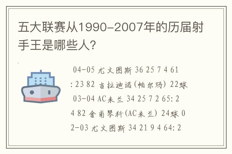 五大联赛从1990-2007年的历届射手王是哪些人?