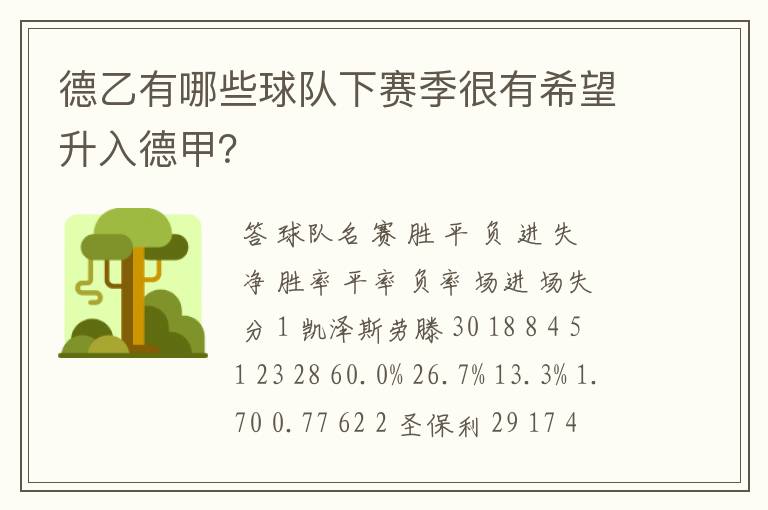 德乙有哪些球队下赛季很有希望升入德甲?