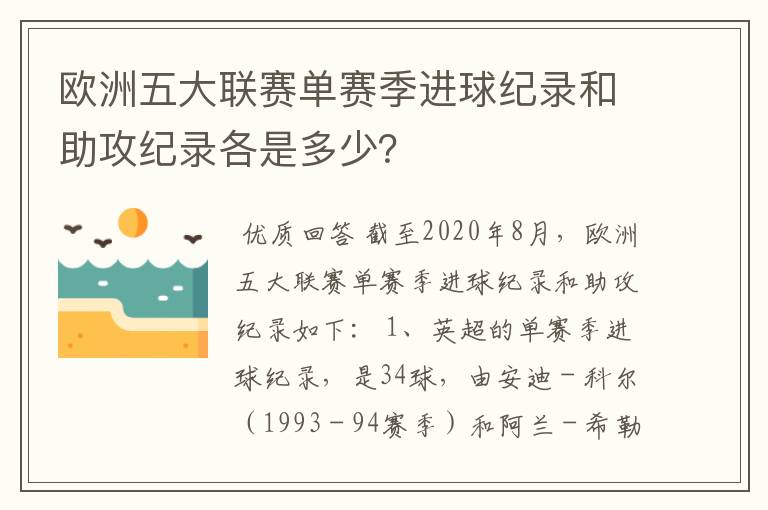 欧洲五大联赛单赛季进球纪录和助攻纪录各是多少?