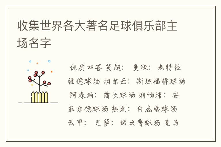 收集世界各大著名足球俱乐部主场名字