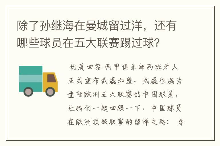 除了孙继海在曼城留过洋,还有哪些球员在五大联赛踢过球?