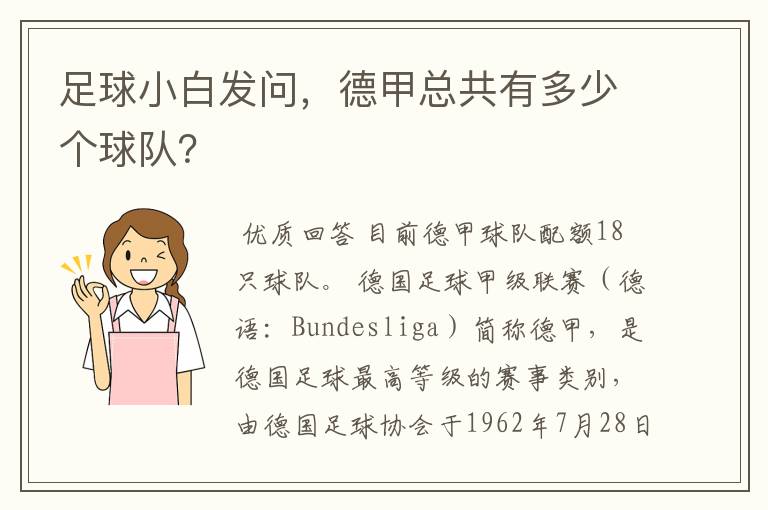 足球小白发问,德甲总共有多少个球队?