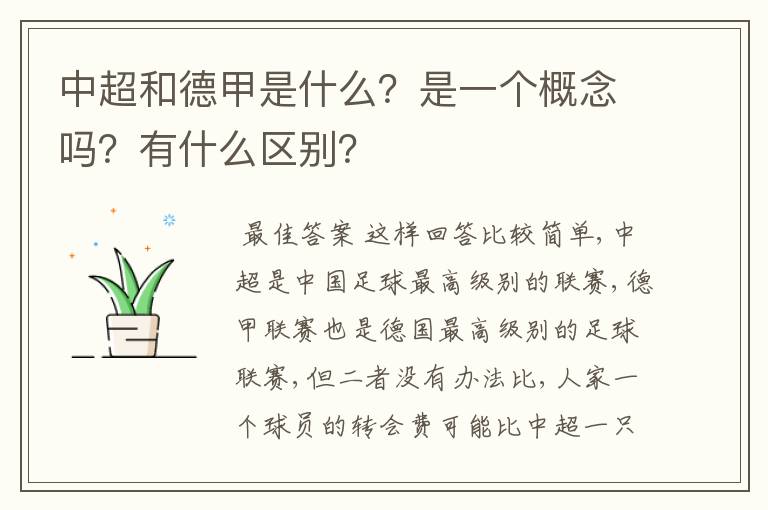 中超和德甲是什么?是一个概念吗?有什么区别?