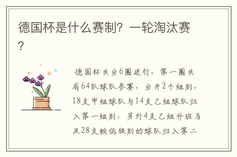 德国杯是什么赛制?一轮淘汰赛?