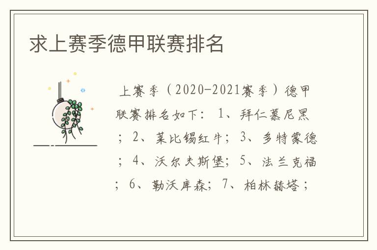 求上赛季德甲联赛排名