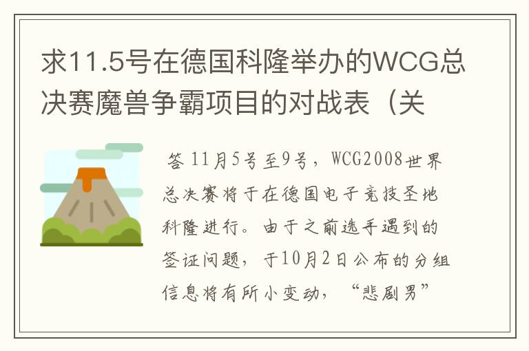 求11.5号在德国科隆举办的WCG总决赛魔兽争霸项目的对战表(关注中国选手)?