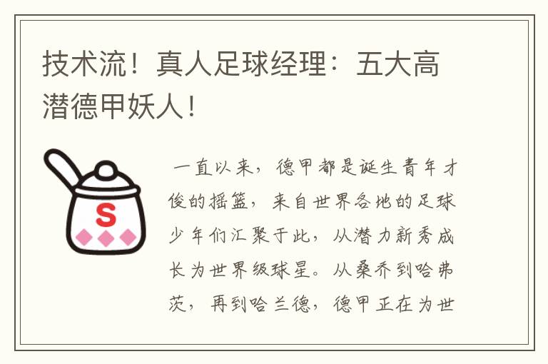 技术流!真人足球经理:五大高潜德甲妖人!