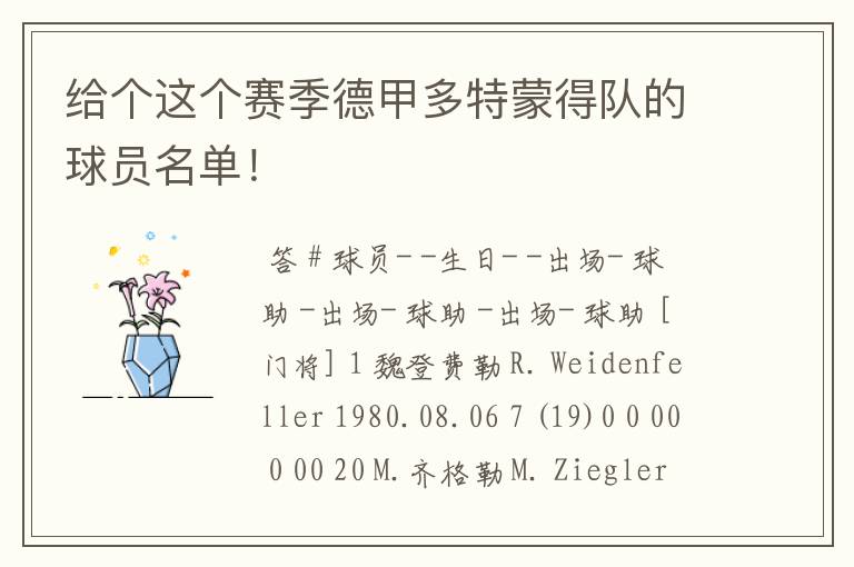 给个这个赛季德甲多特蒙得队的球员名单!