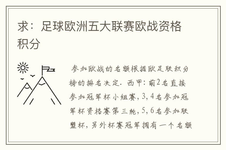 求:足球欧洲五大联赛欧战资格积分