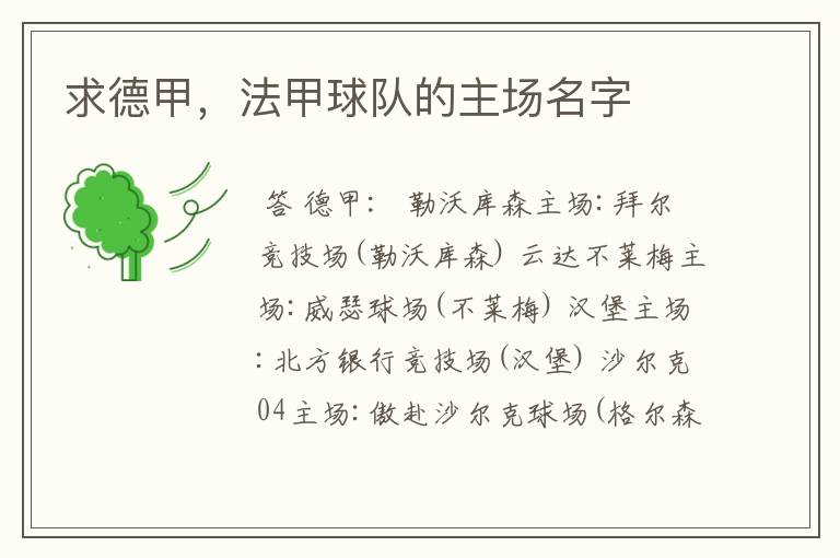 求德甲,法甲球队的主场名字