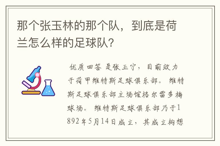 那个张玉林的那个队,到底是荷兰怎么样的足球队?