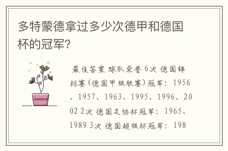 多特蒙德拿过多少次德甲和德国杯的冠军?