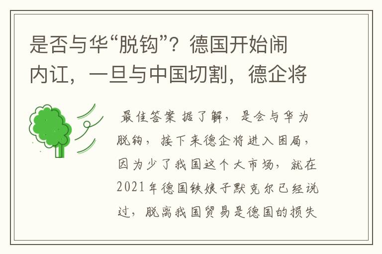 是否与华“脱钩”?德国开始闹内讧,一旦与中国切割,德企将何去何从?