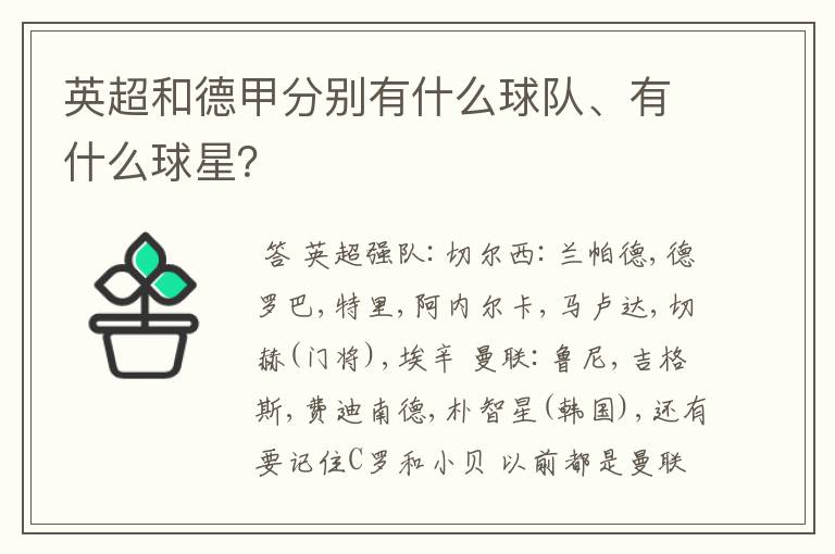 英超和德甲分别有什么球队、有什么球星?