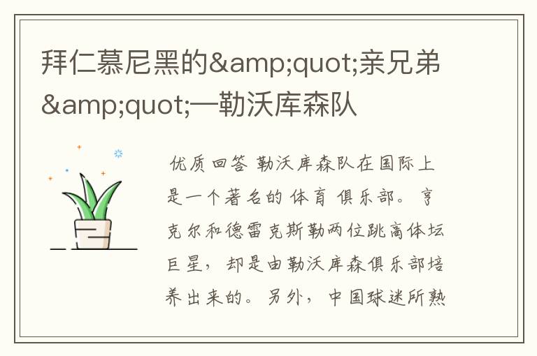 拜仁慕尼黑的"亲兄弟"—勒沃库森队