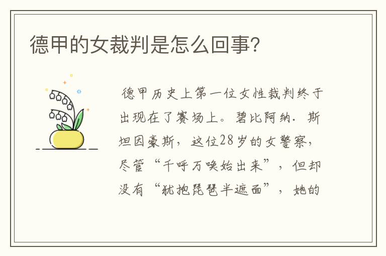德甲的女裁判是怎么回事?