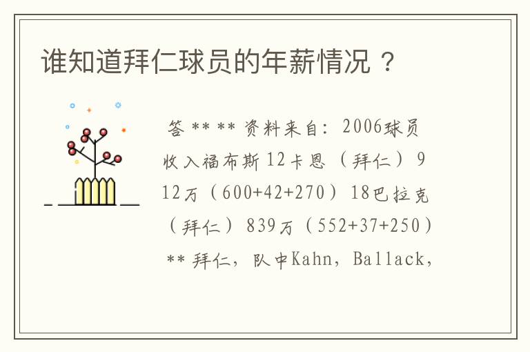 谁知道拜仁球员的年薪情况 ?