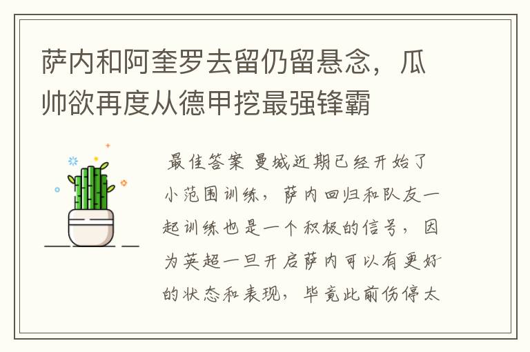 萨内和阿奎罗去留仍留悬念,瓜帅欲再度从德甲挖最强锋霸