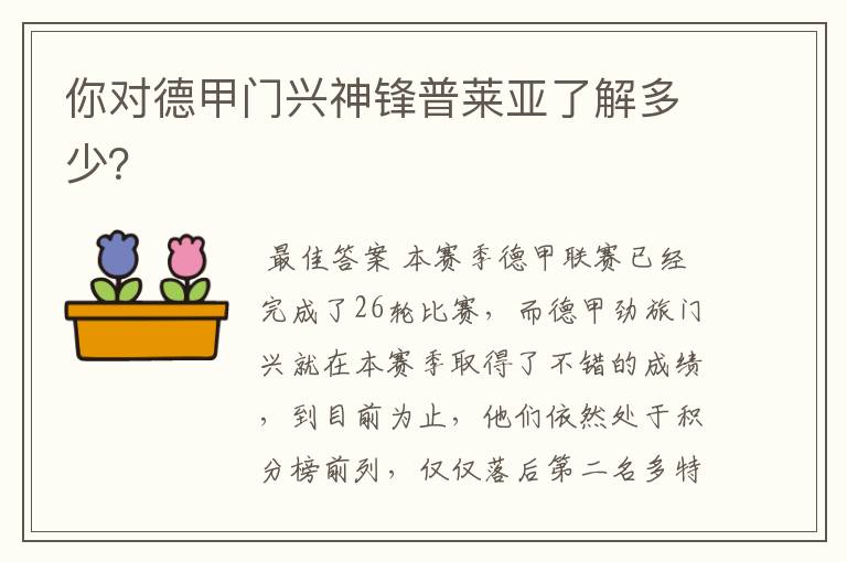 你对德甲门兴神锋普莱亚了解多少?