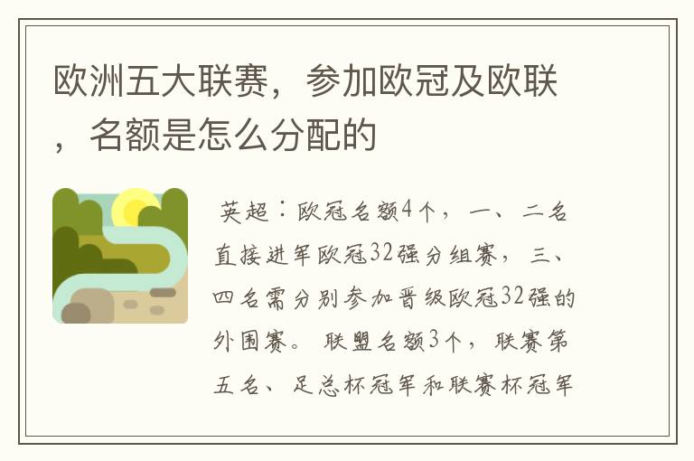 欧洲五大联赛,参加欧冠及欧联,名额是怎么分配的