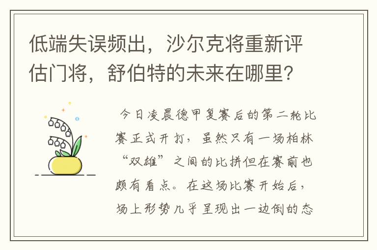 低端失误频出,沙尔克将重新评估门将,舒伯特的未来在哪里?